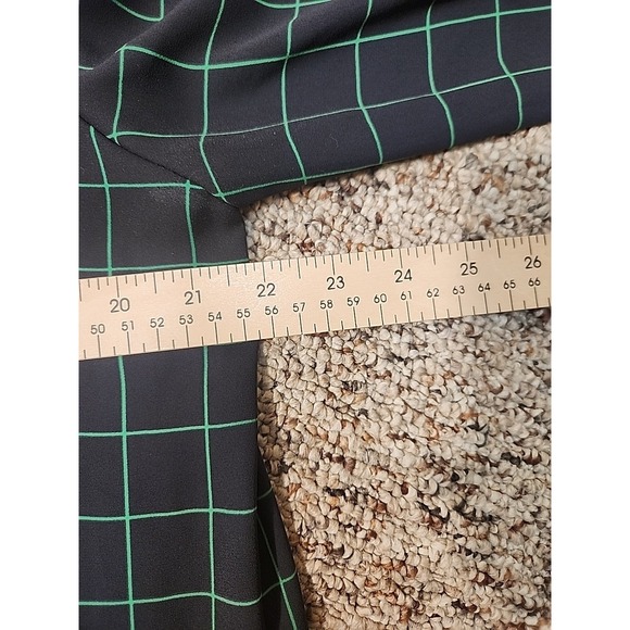 J Crew Shirt Women's L Navy Green Poly Check Long Sleeve Button Up - Picture 7 of 7